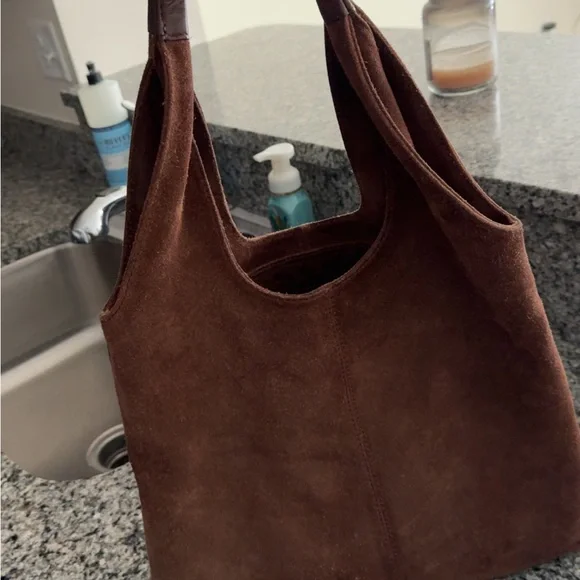 Vintage Brown Suede Tote Bag - Classic Women's Shoulder Bag - Picture 2 of 10